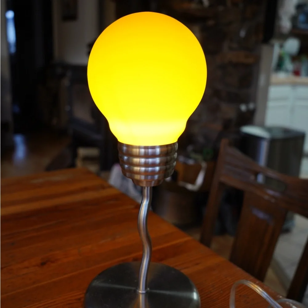 Vintage Postmodern Light Bulb Squiggle Table Lamp Pop Art Y2K Design Glass Shade